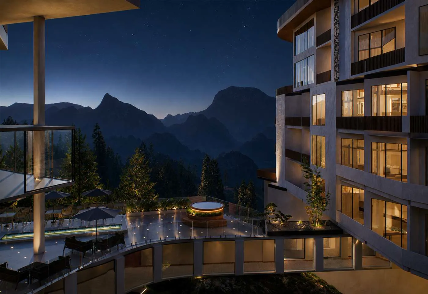 Twilight dining terraces