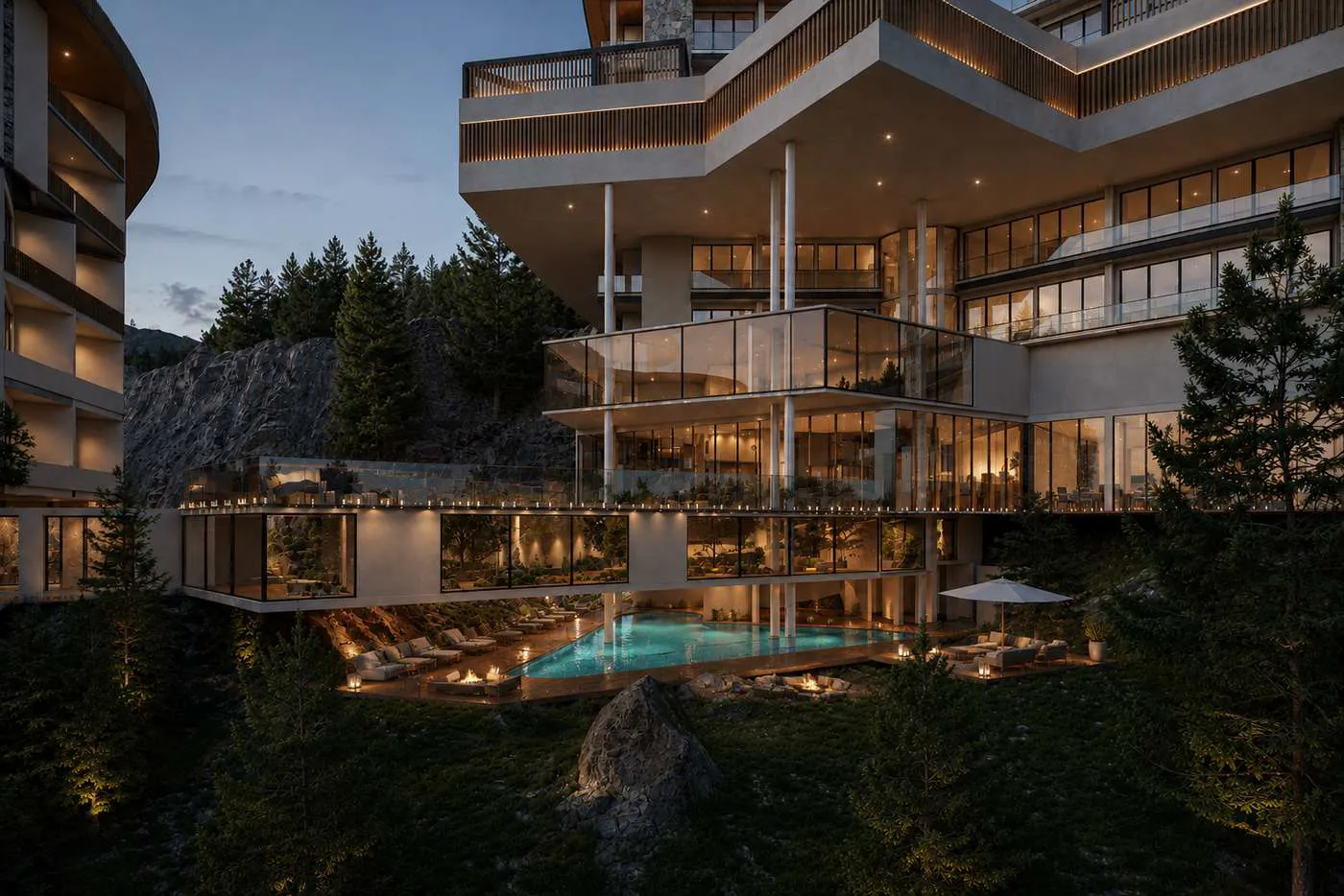 Cascading terraces and pool