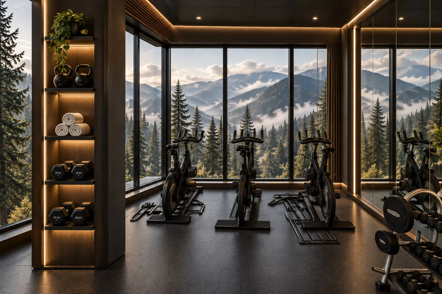 Fitness pavilion with mountain views